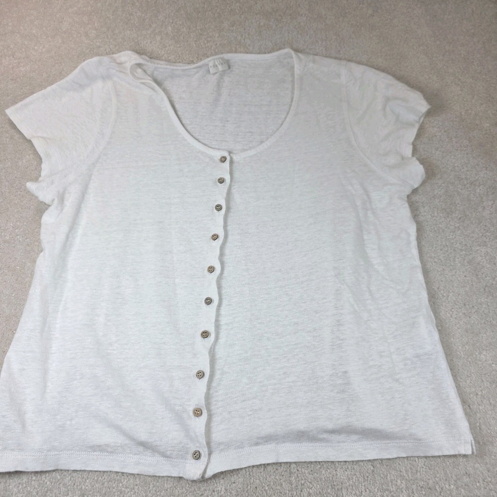 Poetry Shirt Top Womens 12 White Linen Short Sleeve Button Up Lightweight Boho - Picture 2 of 9
